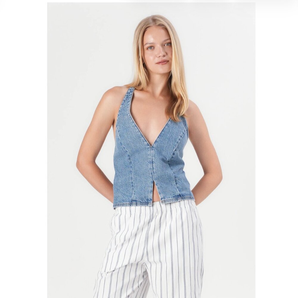 Abercrombie, Denim Halter Vest, Sz S, Medium Wash